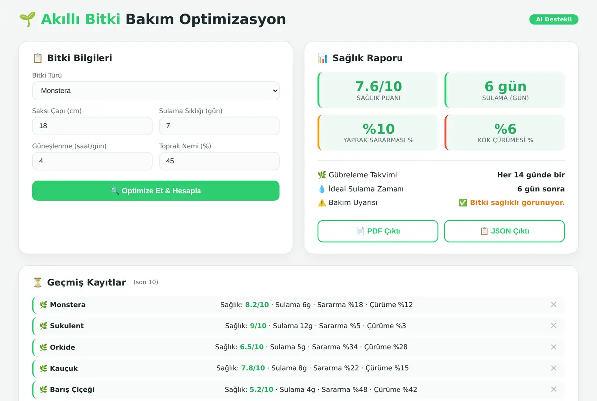 Akıllı Bitki Bakım Optimizasyon Hesaplayıcı ekran görüntüsü 2