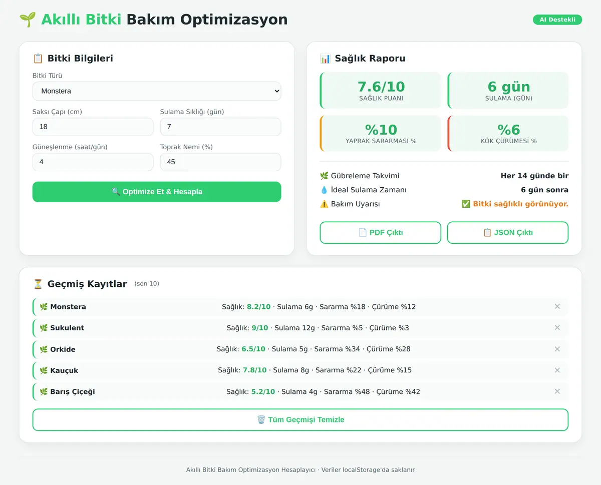 Akıllı Bitki Bakım Optimizasyon Hesaplayıcı ekran görüntüsü 3