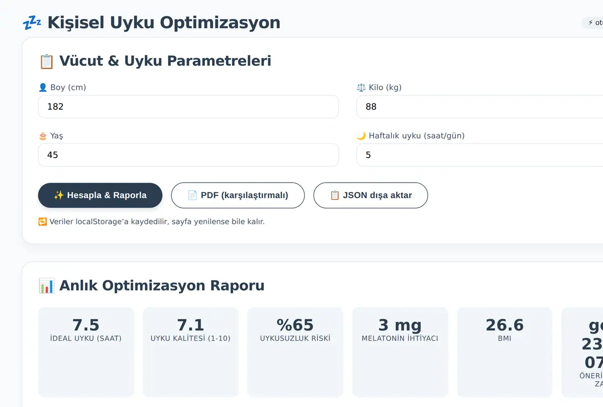 Kişisel Uyku Optimizasyon Hesaplayıcı ekran görüntüsü
