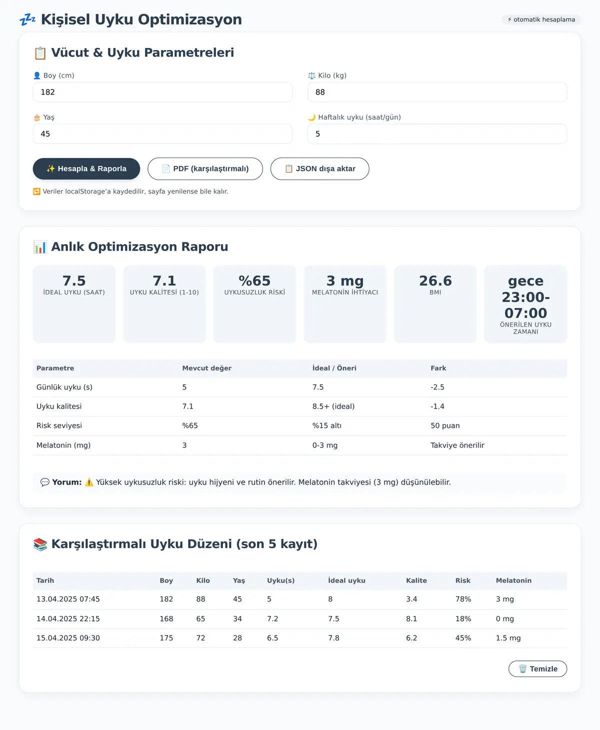 Kişisel Uyku Optimizasyon Hesaplayıcı ekran görüntüsü 3