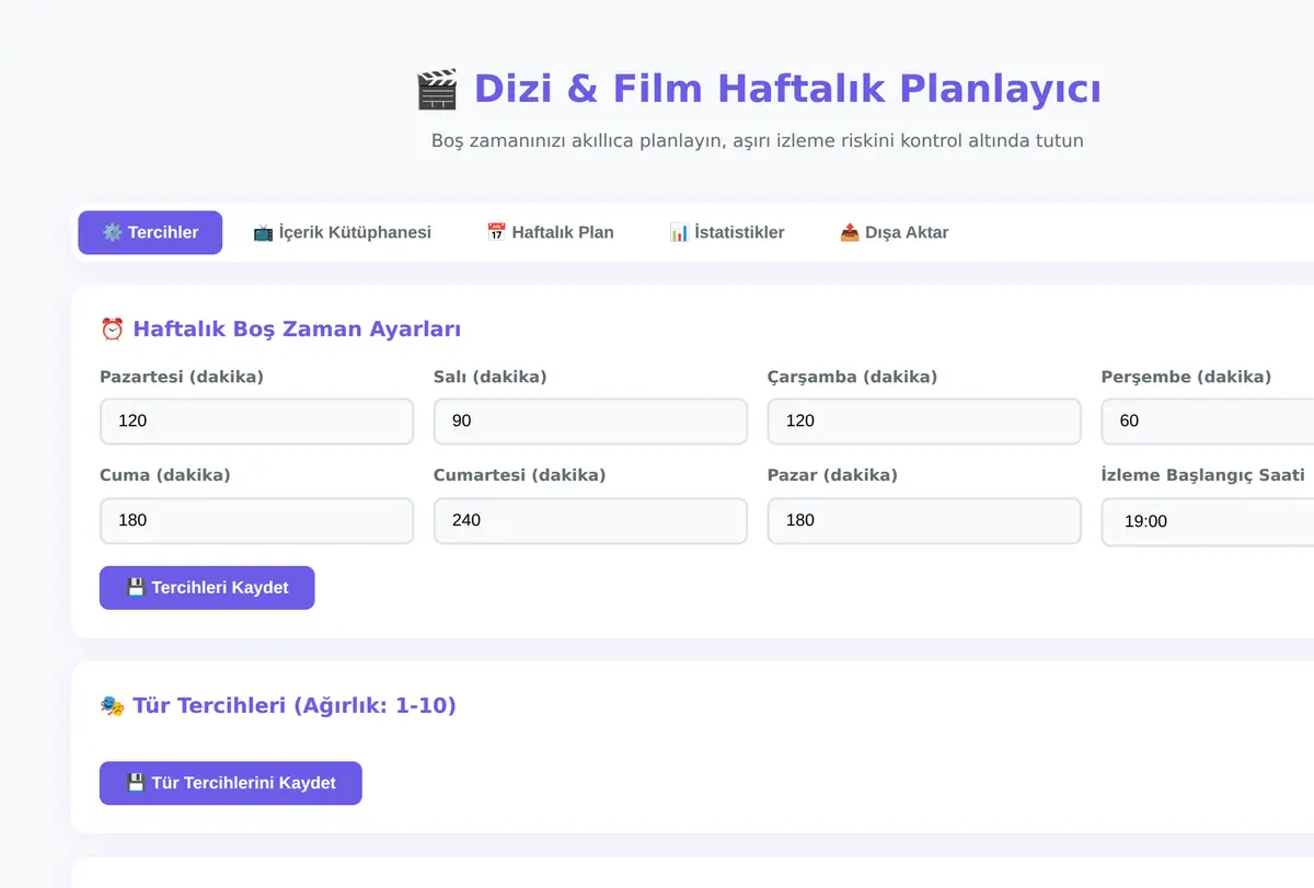 Dizi & Film Haftalık Planlayıcı ekran görüntüsü