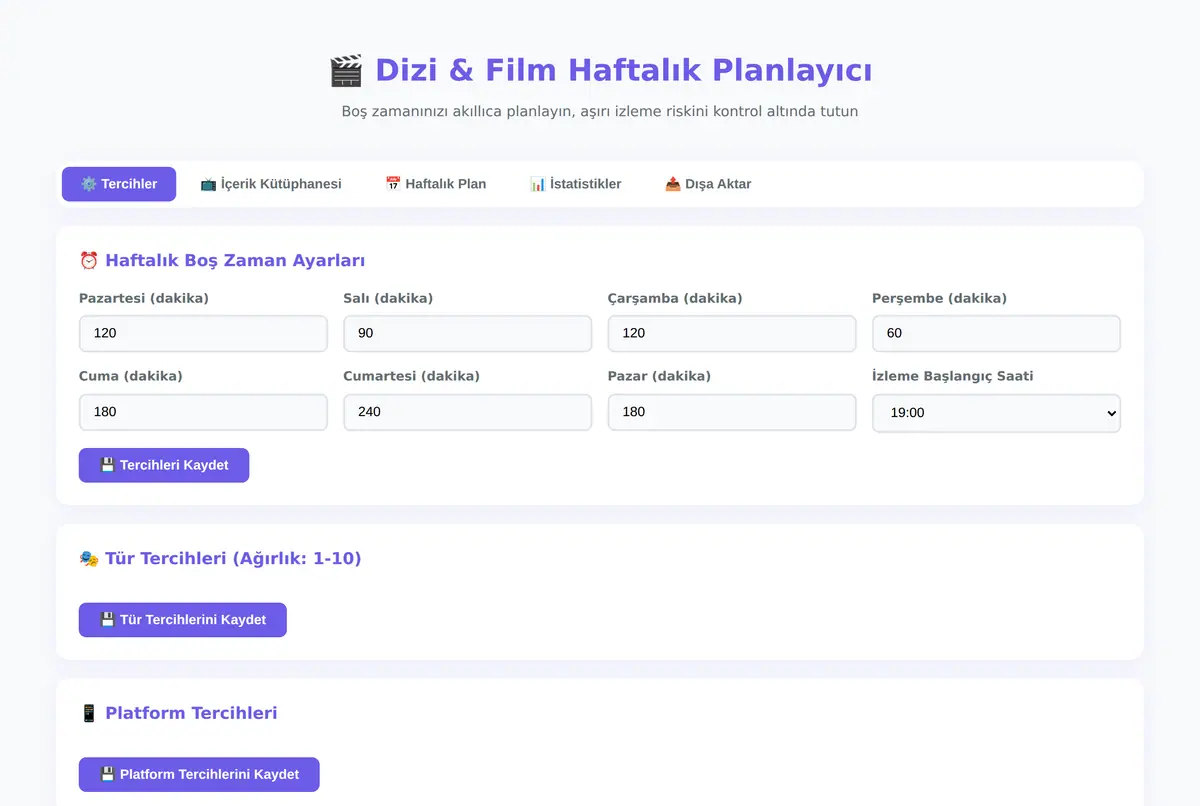 Dizi & Film Haftalık Planlayıcı ekran görüntüsü 2