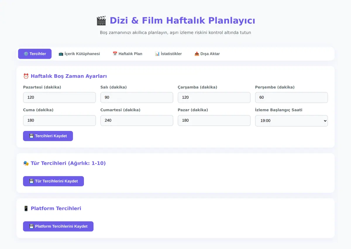 Dizi & Film Haftalık Planlayıcı ekran görüntüsü 3