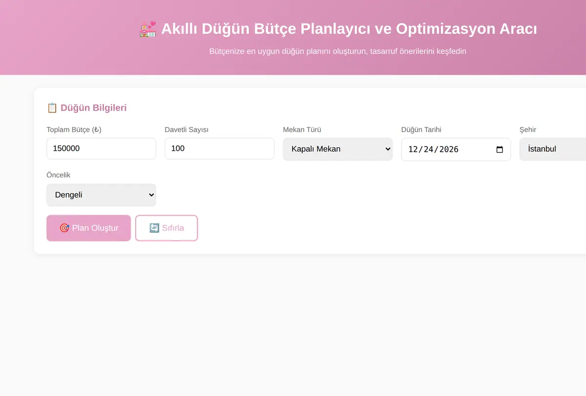 Akıllı Düğün Bütçe Planlayıcı ve Optimizasyon Aracı ekran görüntüsü