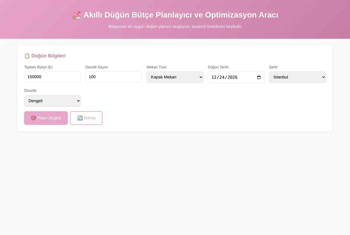 Akıllı Düğün Bütçe Planlayıcı ve Optimizasyon Aracı ekran görüntüsü 2