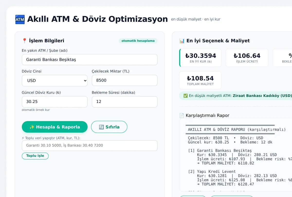 Akıllı ATM & Döviz Optimizasyon Hesaplayıcı ekran görüntüsü