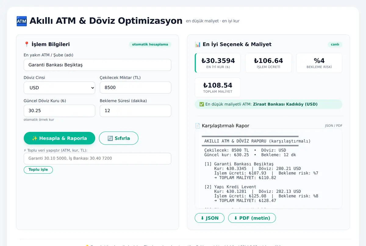 Akıllı ATM & Döviz Optimizasyon Hesaplayıcı ekran görüntüsü 2