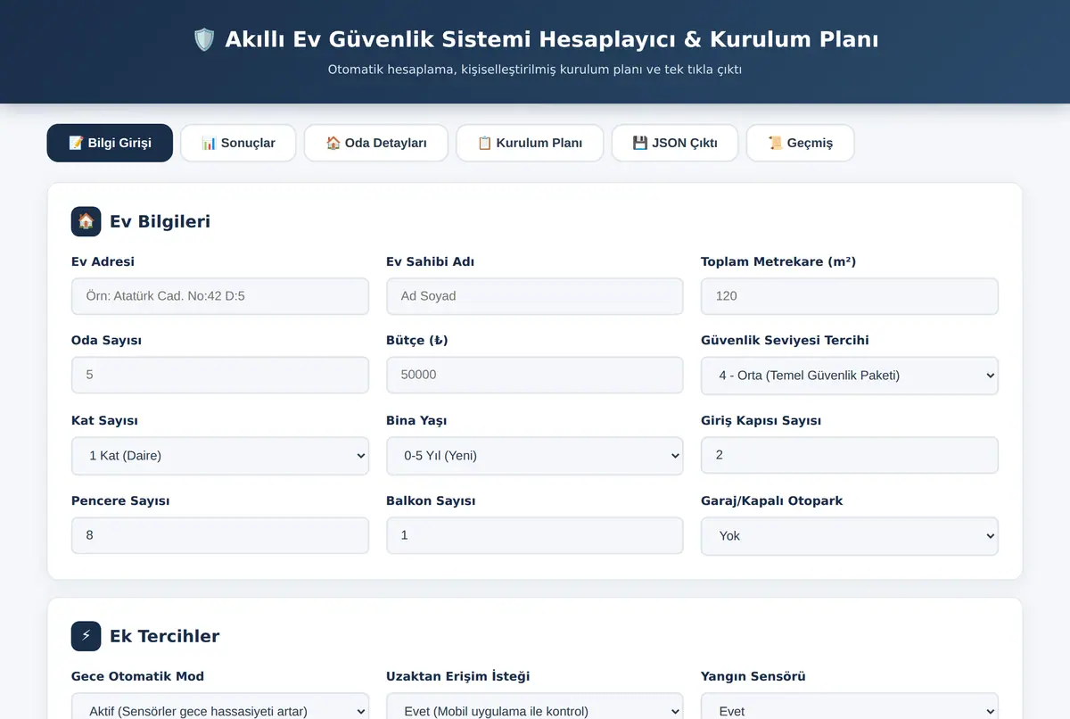 Akıllı Ev Güvenlik Sistemi Hesaplayıcı & Kurulum Planı ekran görüntüsü 2