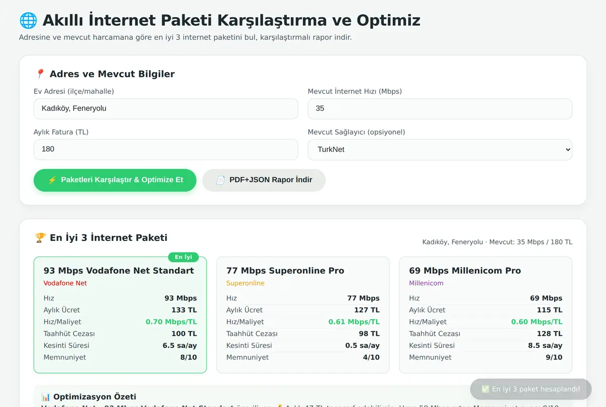 Akıllı İnternet Paketi Karşılaştırma ve Optimiz ekran görüntüsü 2