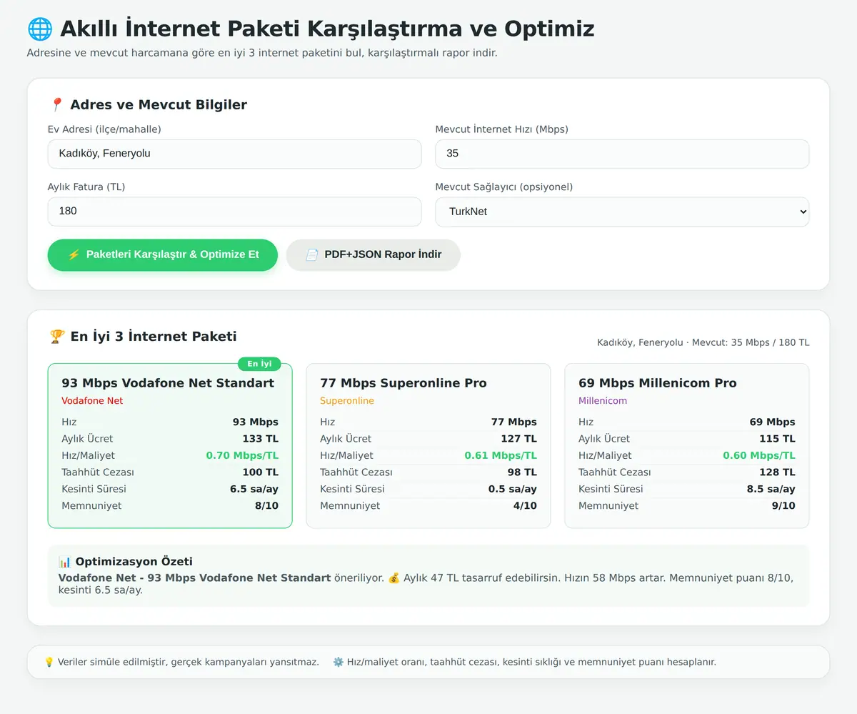 Akıllı İnternet Paketi Karşılaştırma ve Optimiz ekran görüntüsü 3