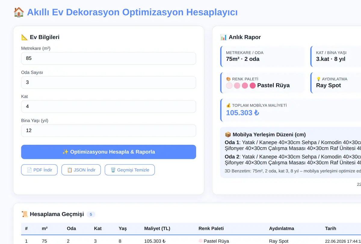 Akıllı Ev Dekorasyon Optimizasyon Hesaplayıcı ekran görüntüsü