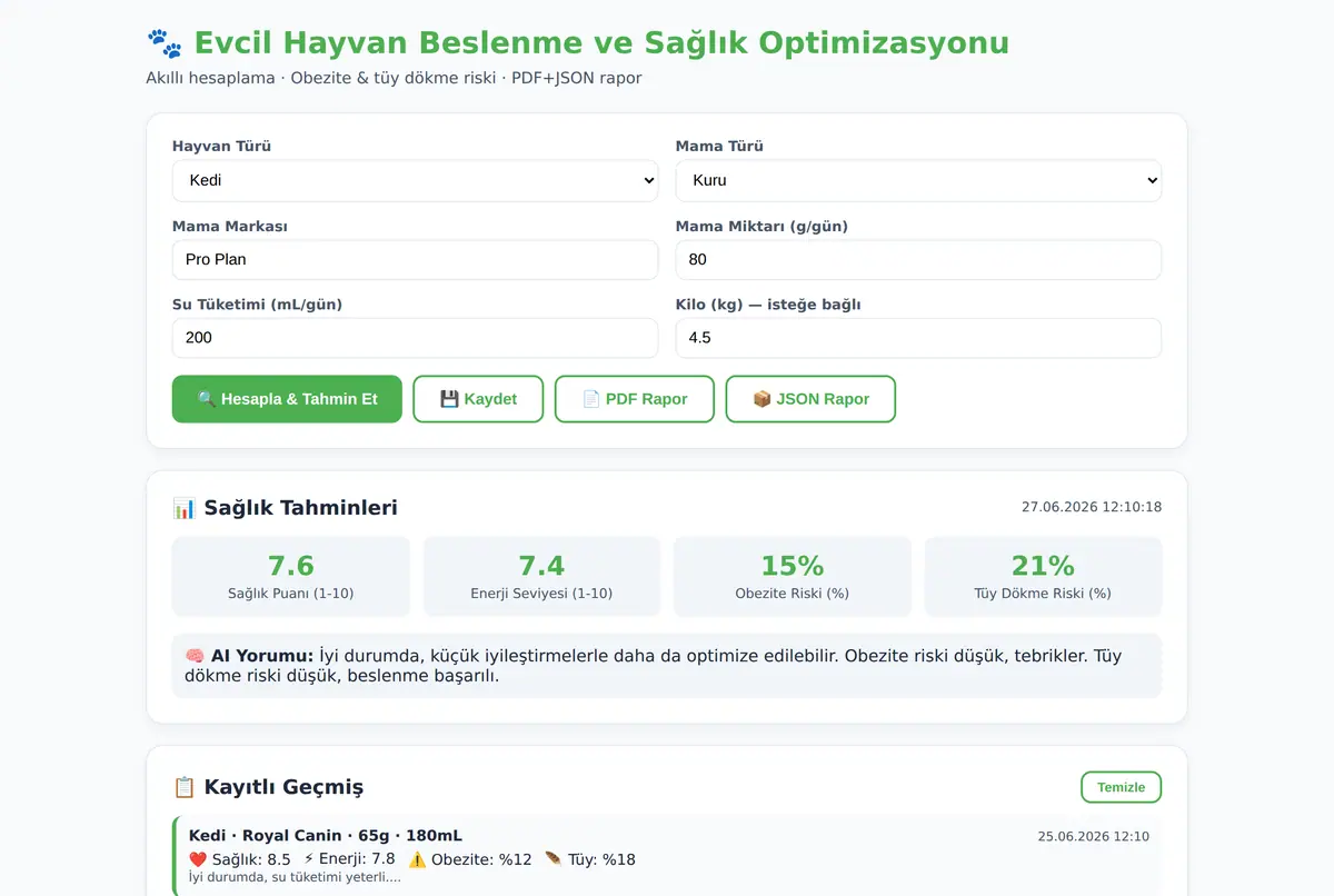 Evcil Hayvan Beslenme ve Sağlık Optimizasyonu ekran görüntüsü 2
