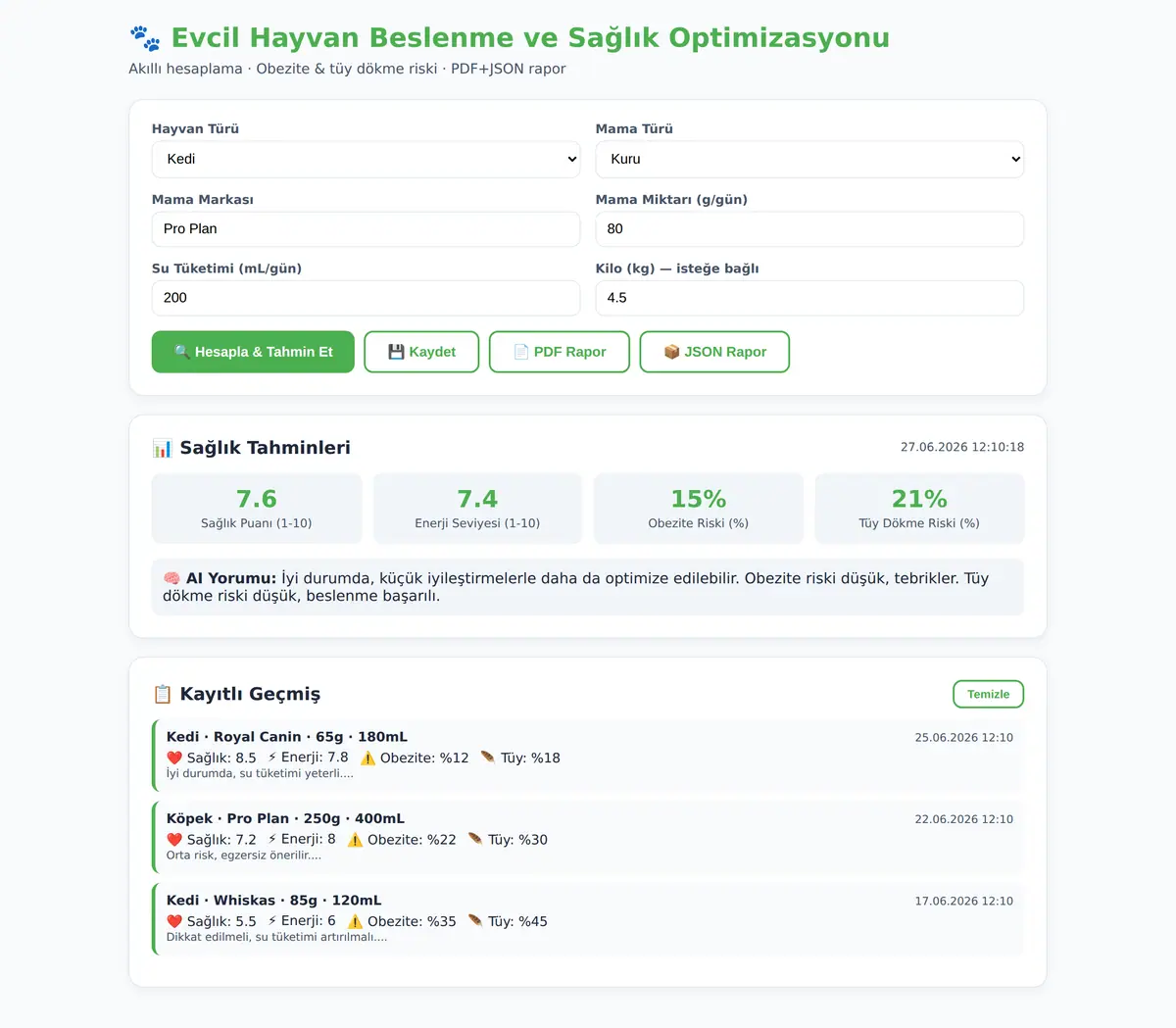 Evcil Hayvan Beslenme ve Sağlık Optimizasyonu ekran görüntüsü 3