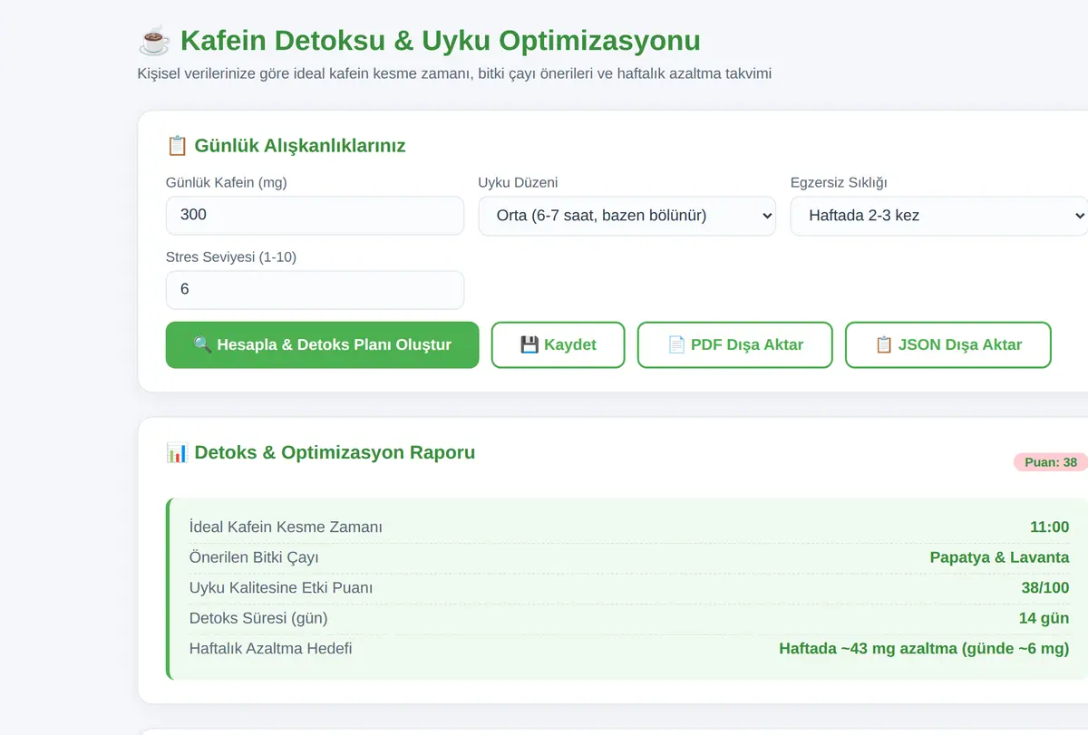 Kafein Detoksu & Uyku Optimizasyon Hesaplayıcı ekran görüntüsü