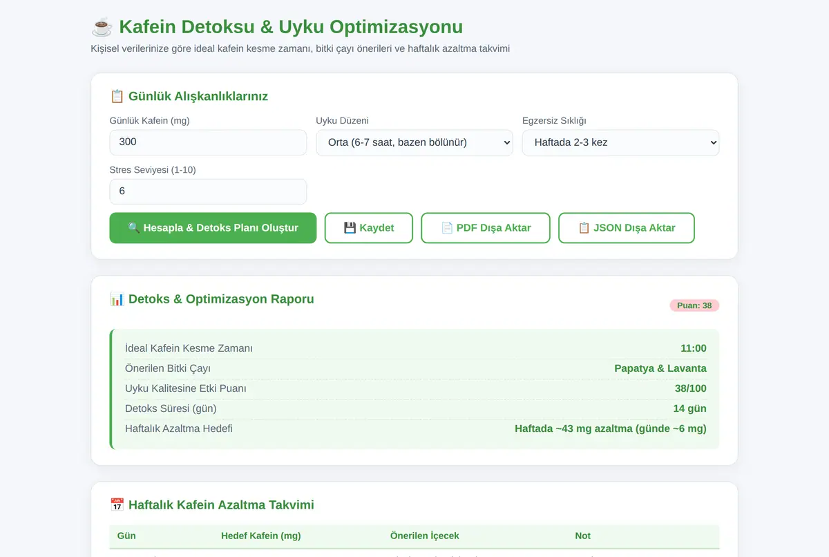 Kafein Detoksu & Uyku Optimizasyon Hesaplayıcı ekran görüntüsü 2