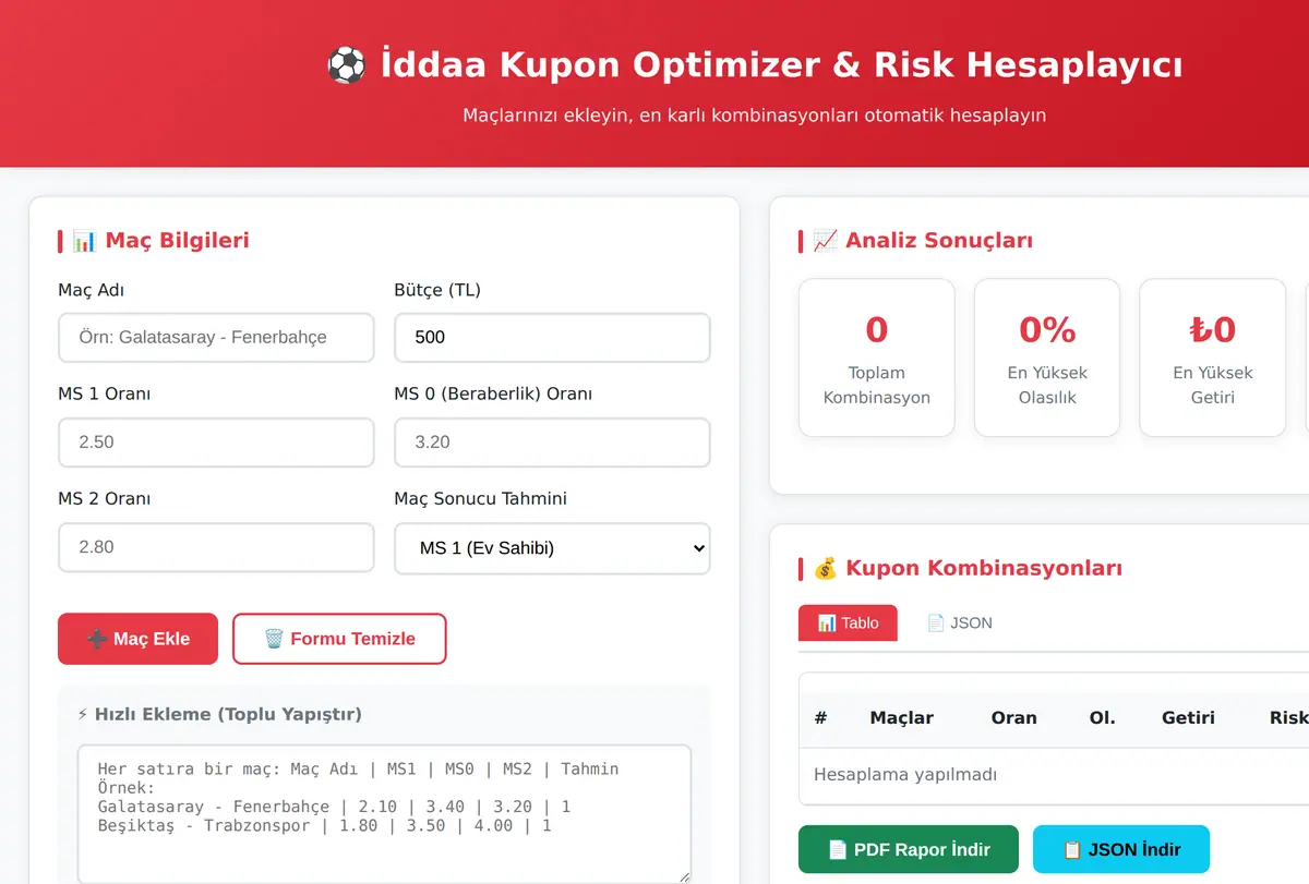 İddaa Kupon Optimizer & Risk Hesaplayıcı ekran görüntüsü