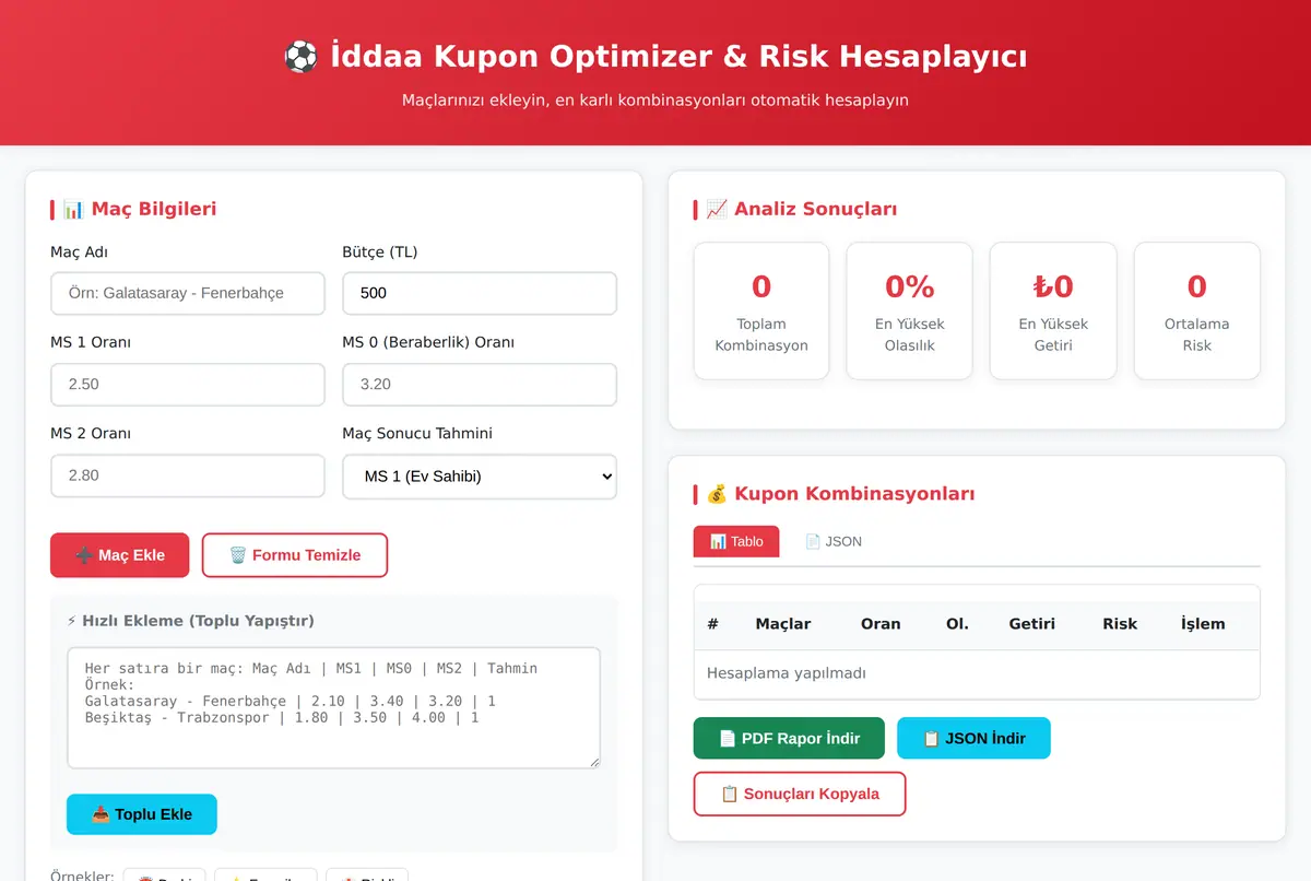 İddaa Kupon Optimizer & Risk Hesaplayıcı ekran görüntüsü 2