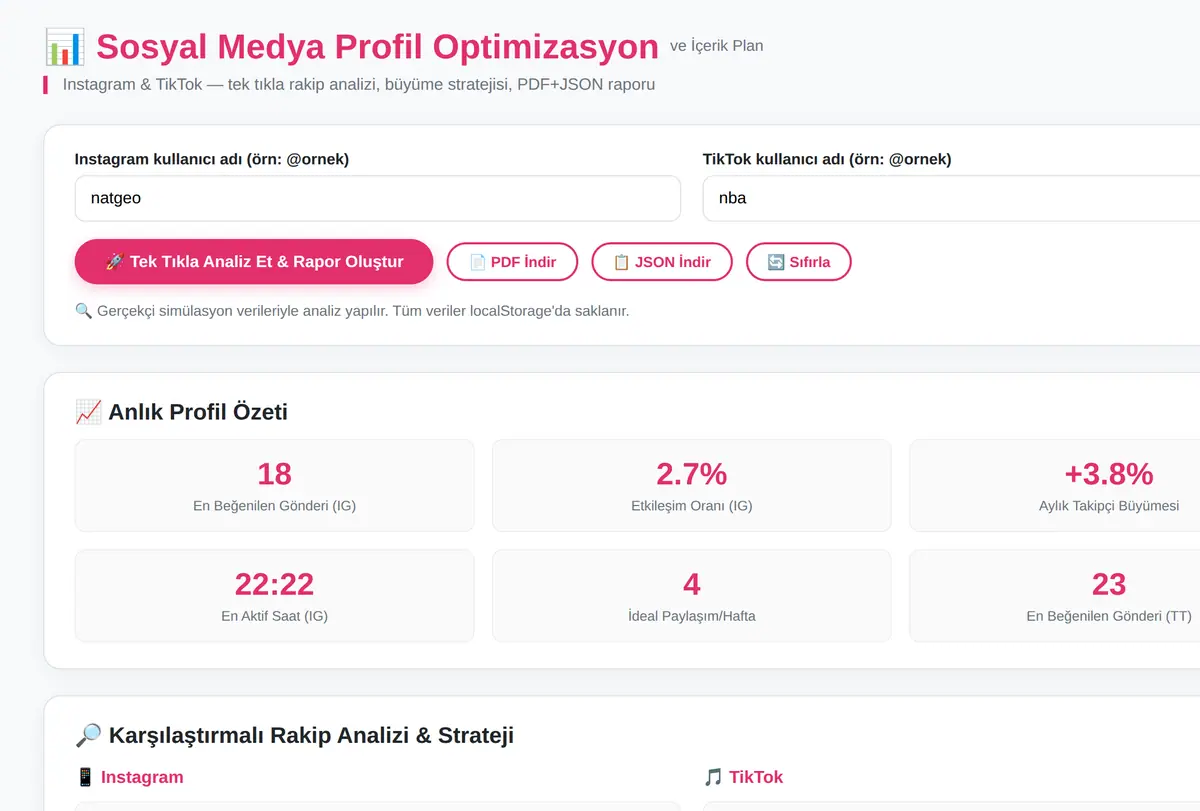 Sosyal Medya Profil Optimizasyon ve İçerik Plan ekran görüntüsü