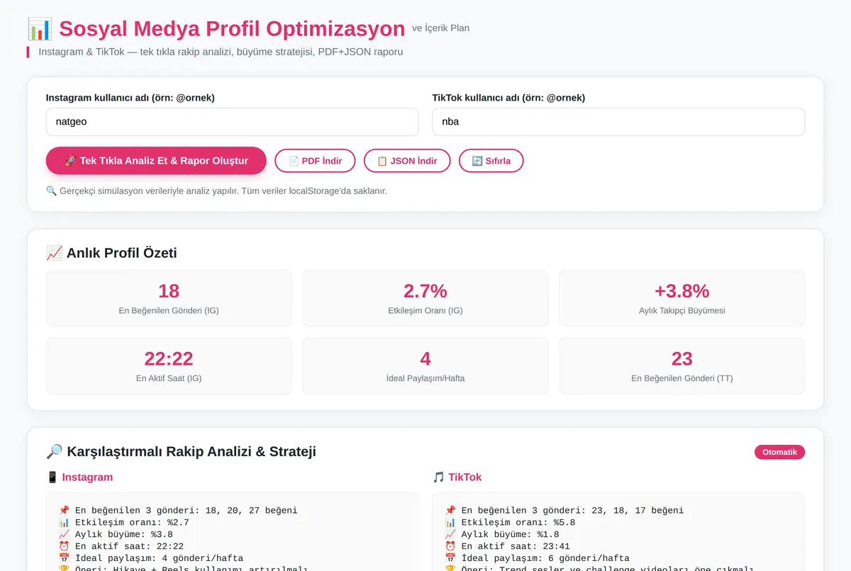Sosyal Medya Profil Optimizasyon ve İçerik Plan ekran görüntüsü 2