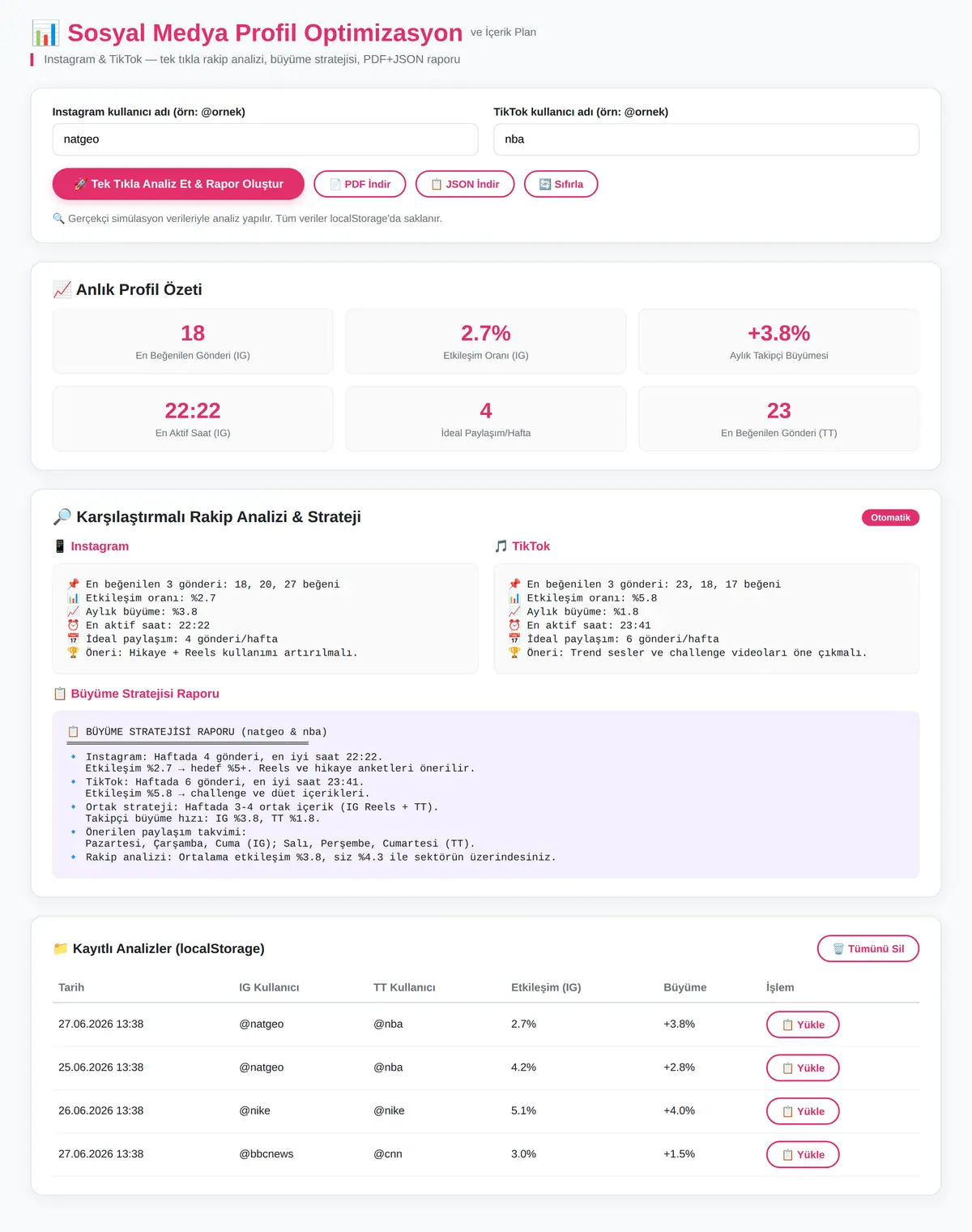 Sosyal Medya Profil Optimizasyon ve İçerik Plan ekran görüntüsü 3