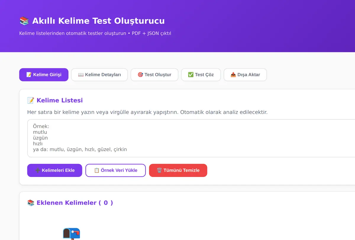 Akıllı Kelime Test Oluşturucu ekran görüntüsü