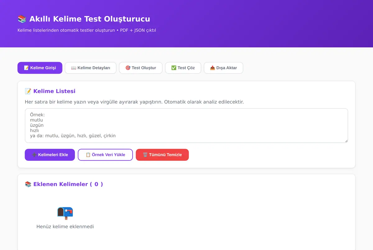 Akıllı Kelime Test Oluşturucu ekran görüntüsü 2