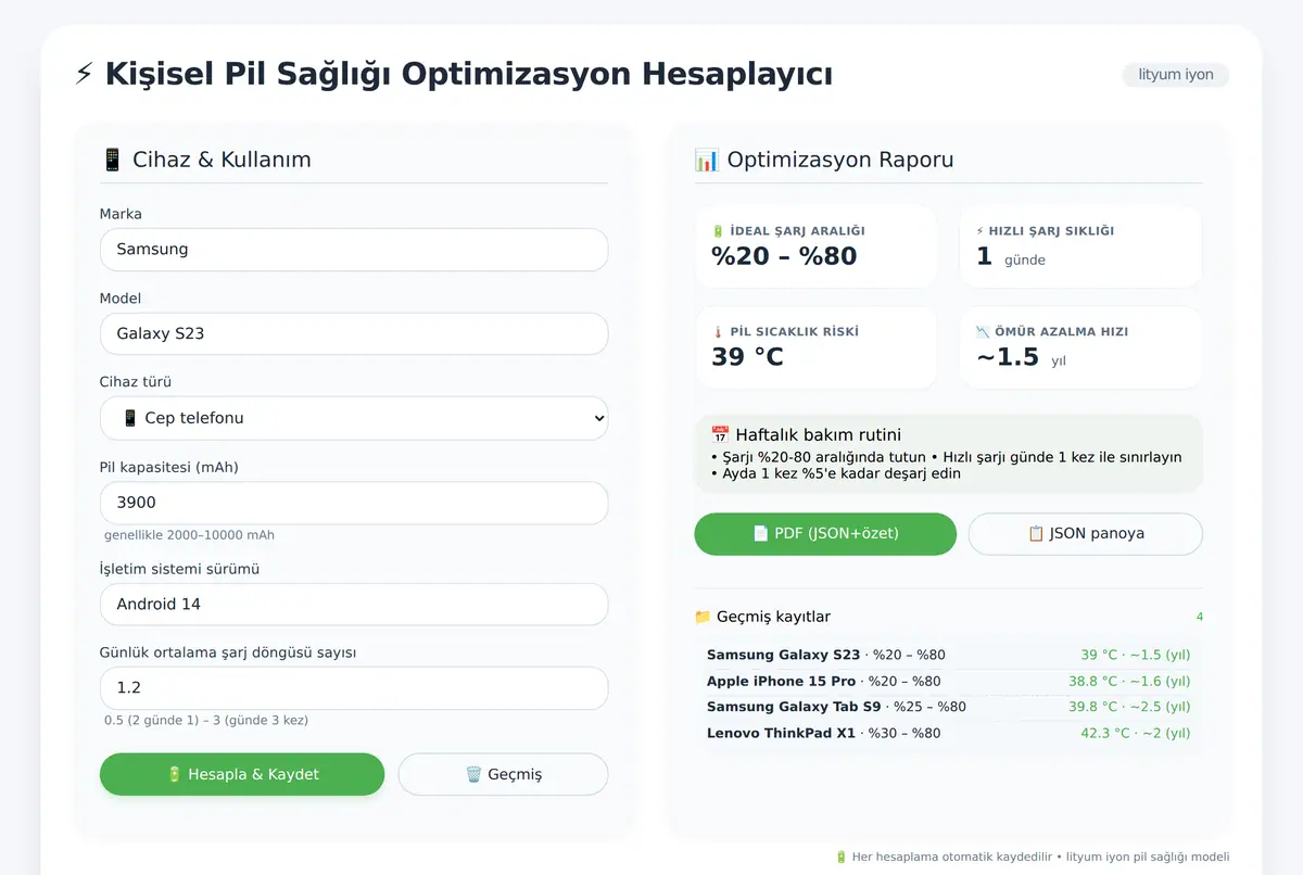 Kişisel Pil Sağlığı Optimizasyon Hesaplayıcı ekran görüntüsü 2