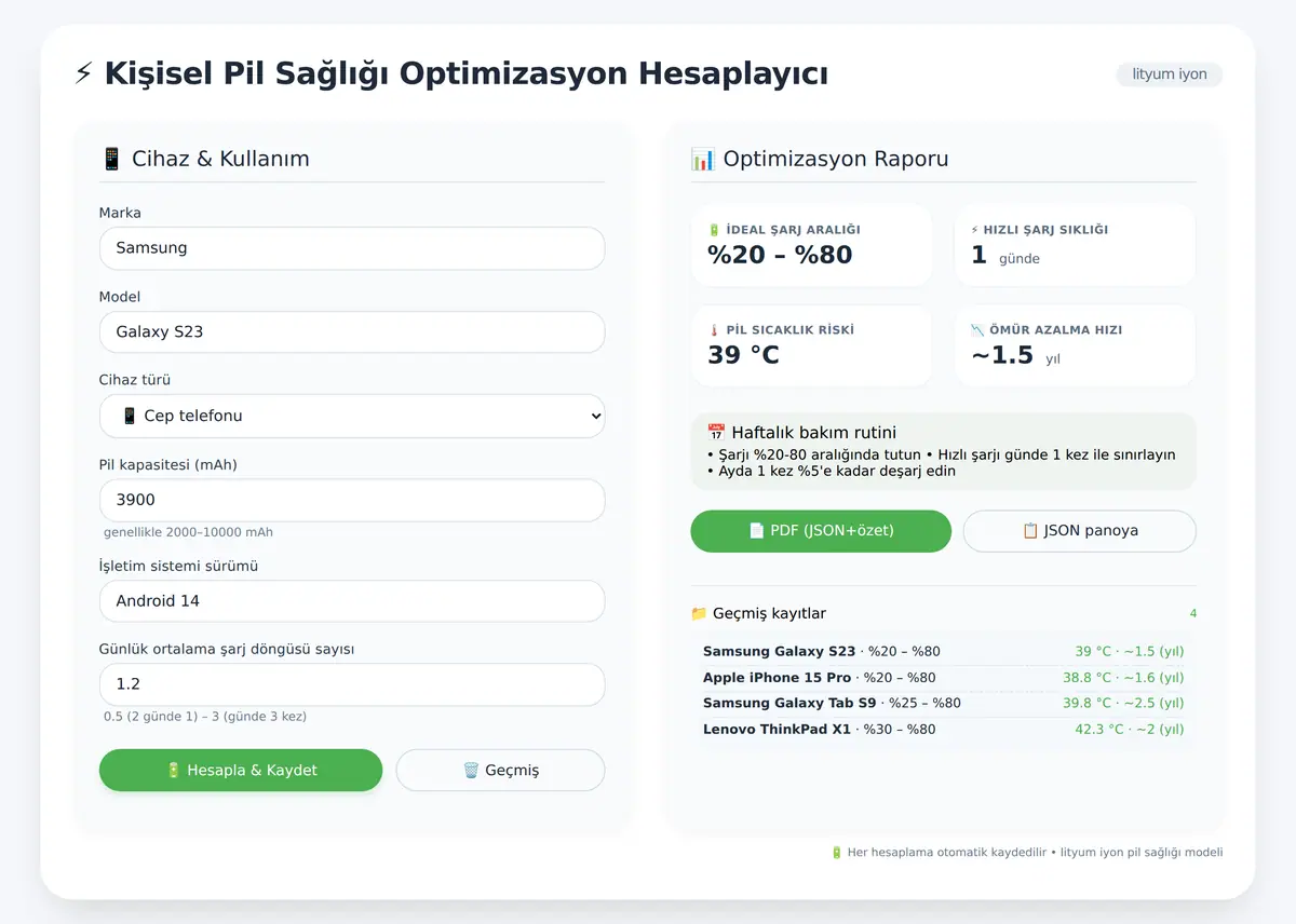 Kişisel Pil Sağlığı Optimizasyon Hesaplayıcı ekran görüntüsü 3