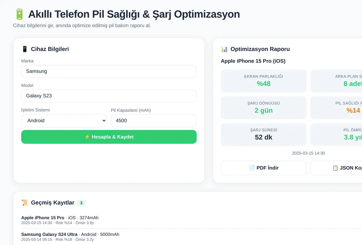 Akıllı Telefon Pil Sağlığı ve Şarj Optimizasyon ekran görüntüsü