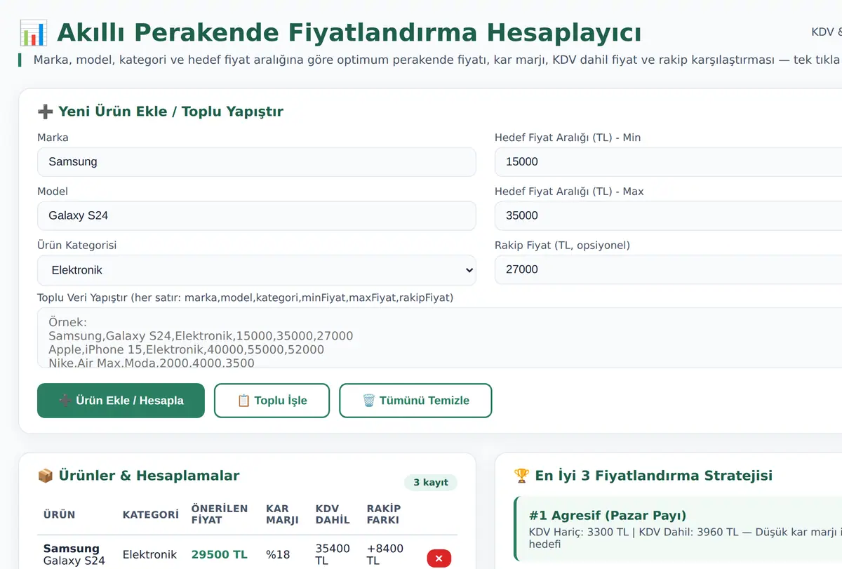 Akıllı Perakende Fiyatlandırma Hesaplayıcı ekran görüntüsü