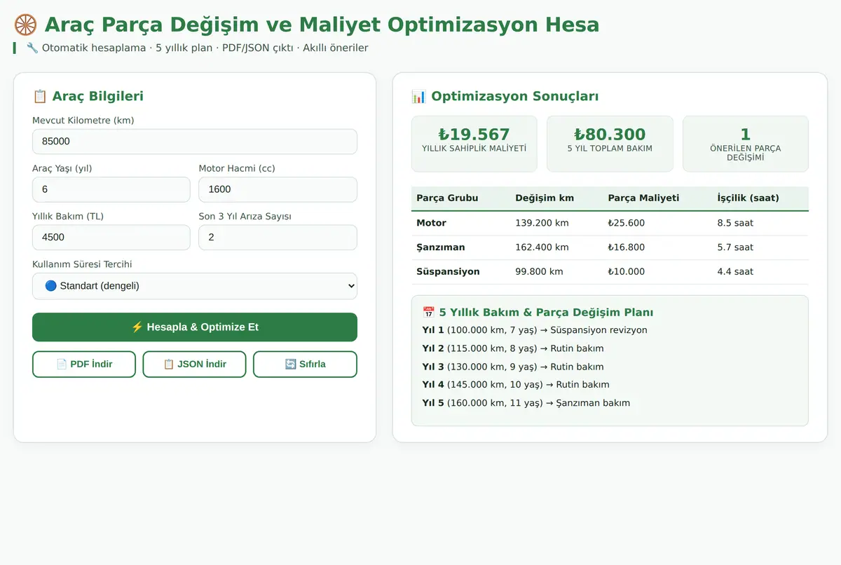 Araç Parça Değişim ve Maliyet Optimizasyon Hesa ekran görüntüsü 3
