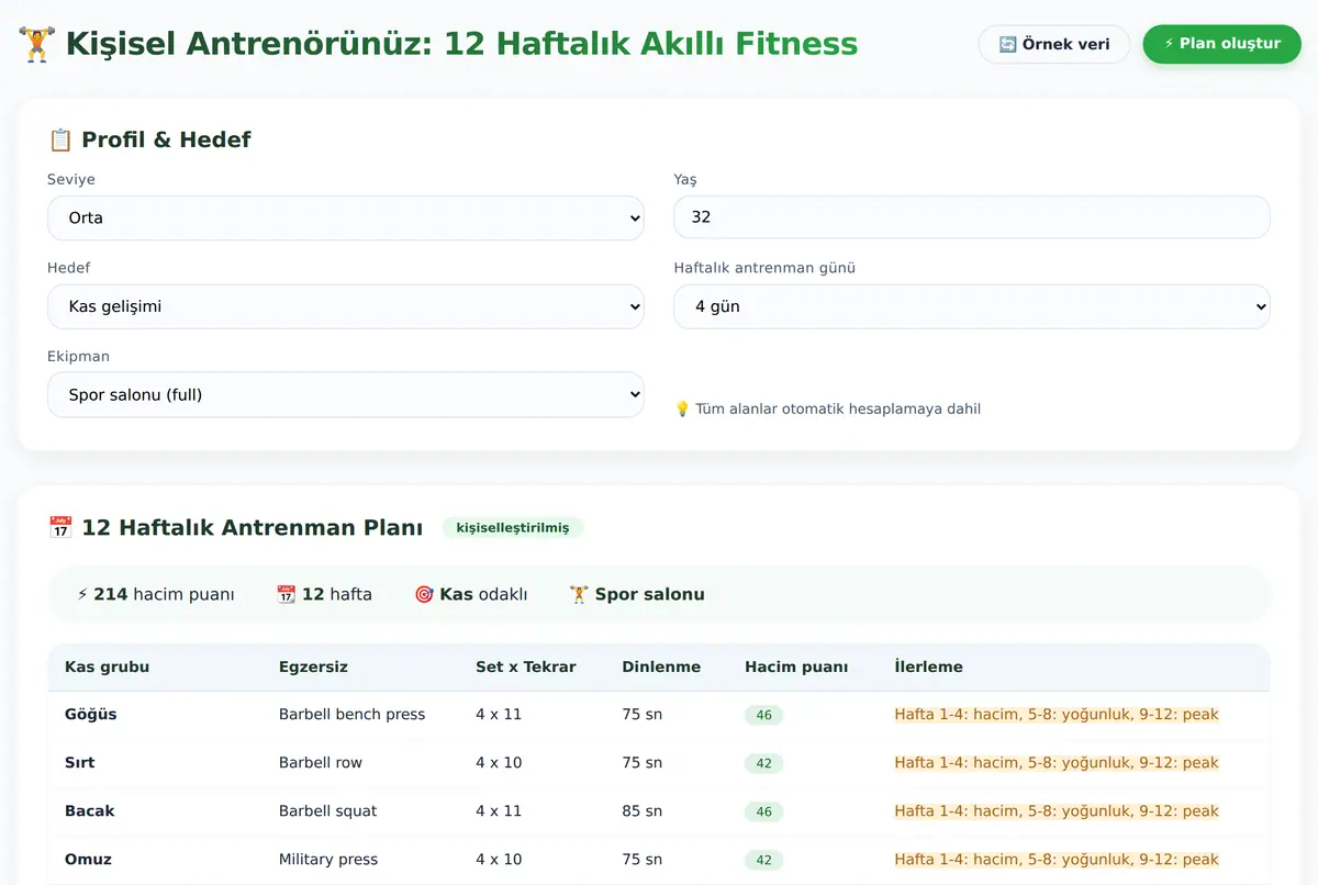 Kişisel Antrenörünüz: 12 Haftalık Akıllı Fitness ekran görüntüsü 2