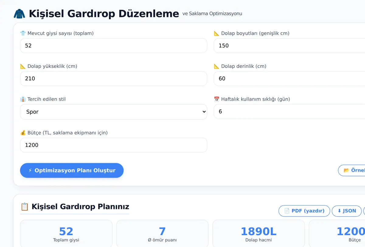 Kişisel Gardırop Düzenleme ve Saklama Optimizasyonu ekran görüntüsü