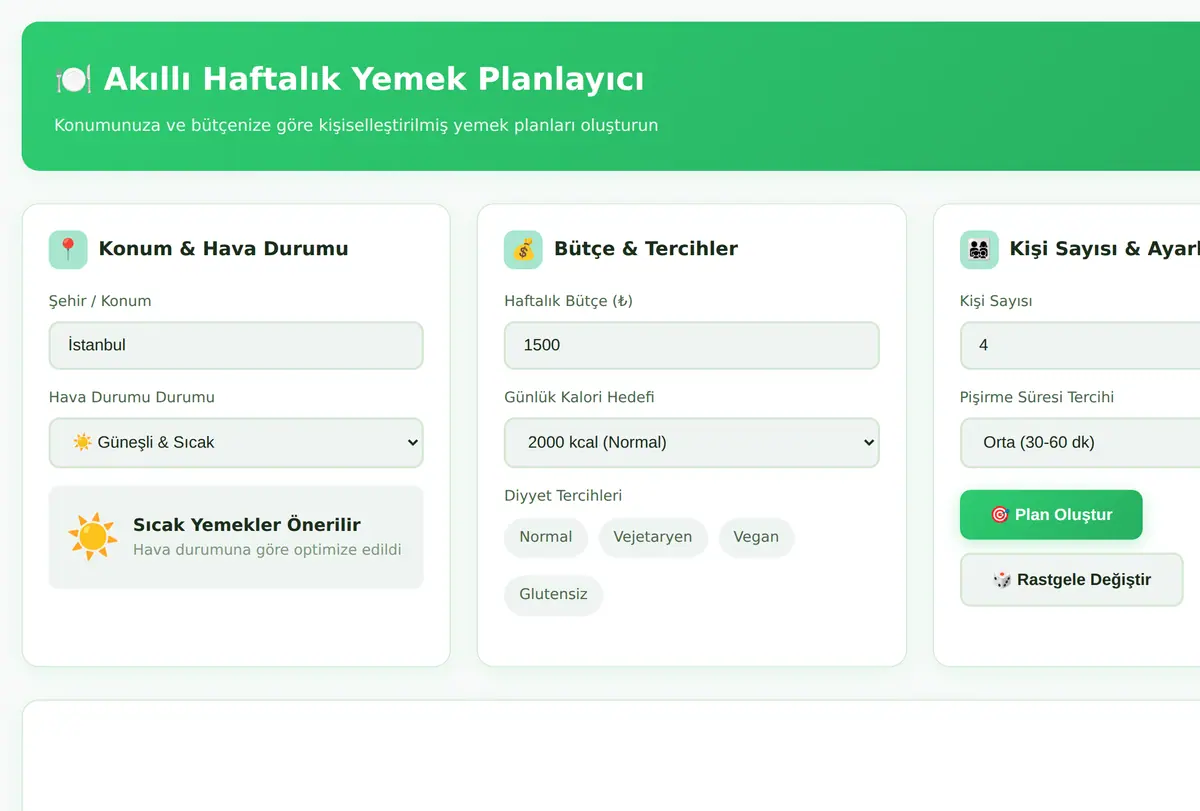 Akıllı Haftalık Yemek Planlayıcı & Bütçe Hesaplayıcı ekran görüntüsü