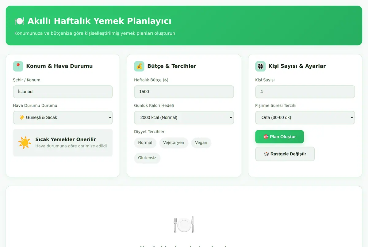 Akıllı Haftalık Yemek Planlayıcı & Bütçe Hesaplayıcı ekran görüntüsü 2