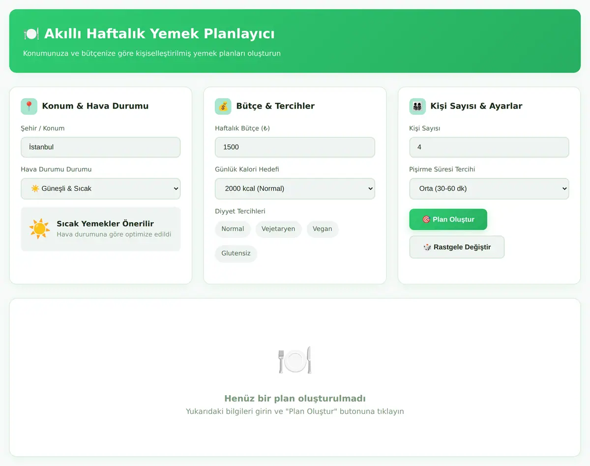 Akıllı Haftalık Yemek Planlayıcı & Bütçe Hesaplayıcı ekran görüntüsü 3