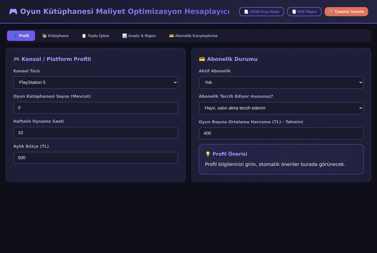 Oyun Kütüphanesi Maliyet Optimizasyon Hesaplayıcı ekran görüntüsü 2