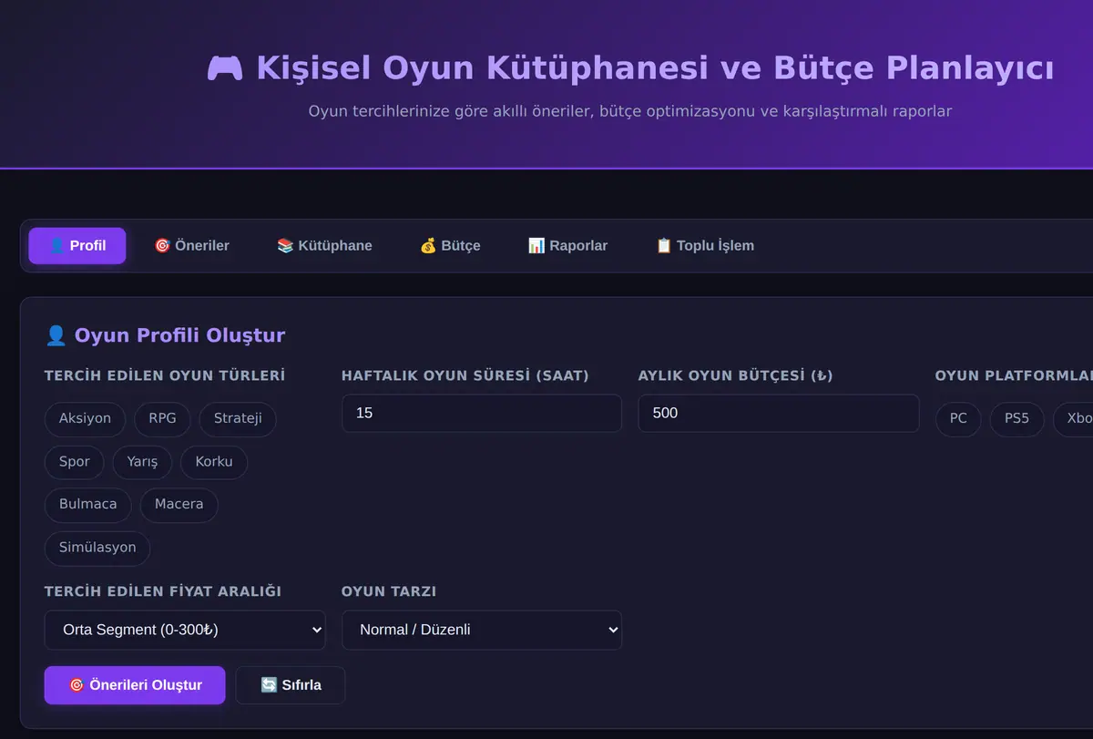 Kişisel Oyun Kütüphanesi ve Bütçe Planlayıcı ekran görüntüsü