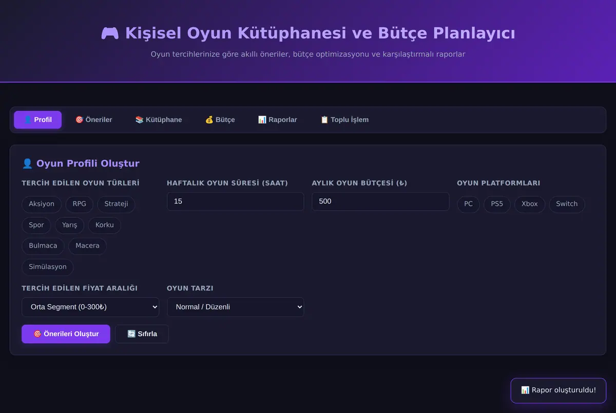 Kişisel Oyun Kütüphanesi ve Bütçe Planlayıcı ekran görüntüsü 2