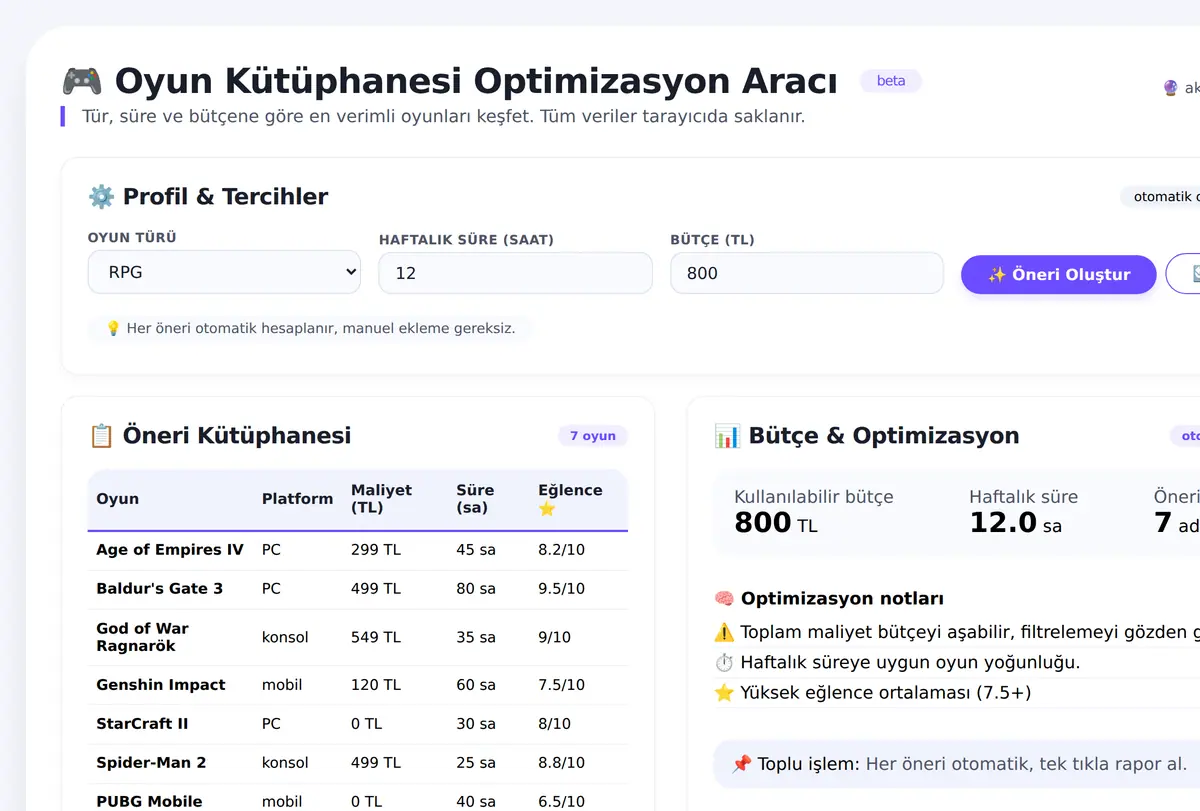 Oyun Kütüphanesi Optimizasyon Aracı ekran görüntüsü