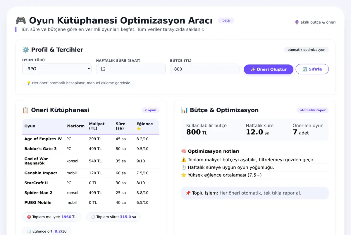 Oyun Kütüphanesi Optimizasyon Aracı ekran görüntüsü 2
