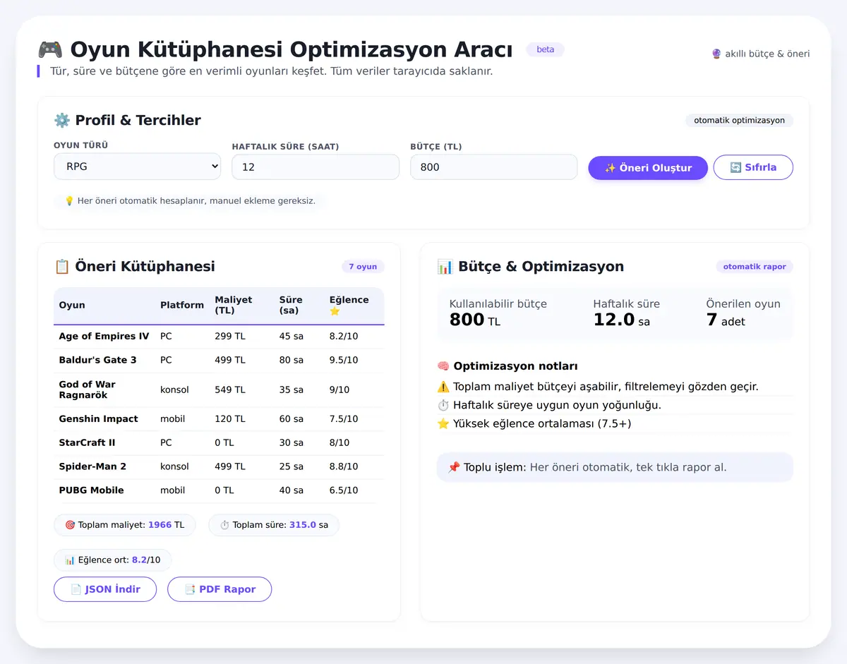 Oyun Kütüphanesi Optimizasyon Aracı ekran görüntüsü 3