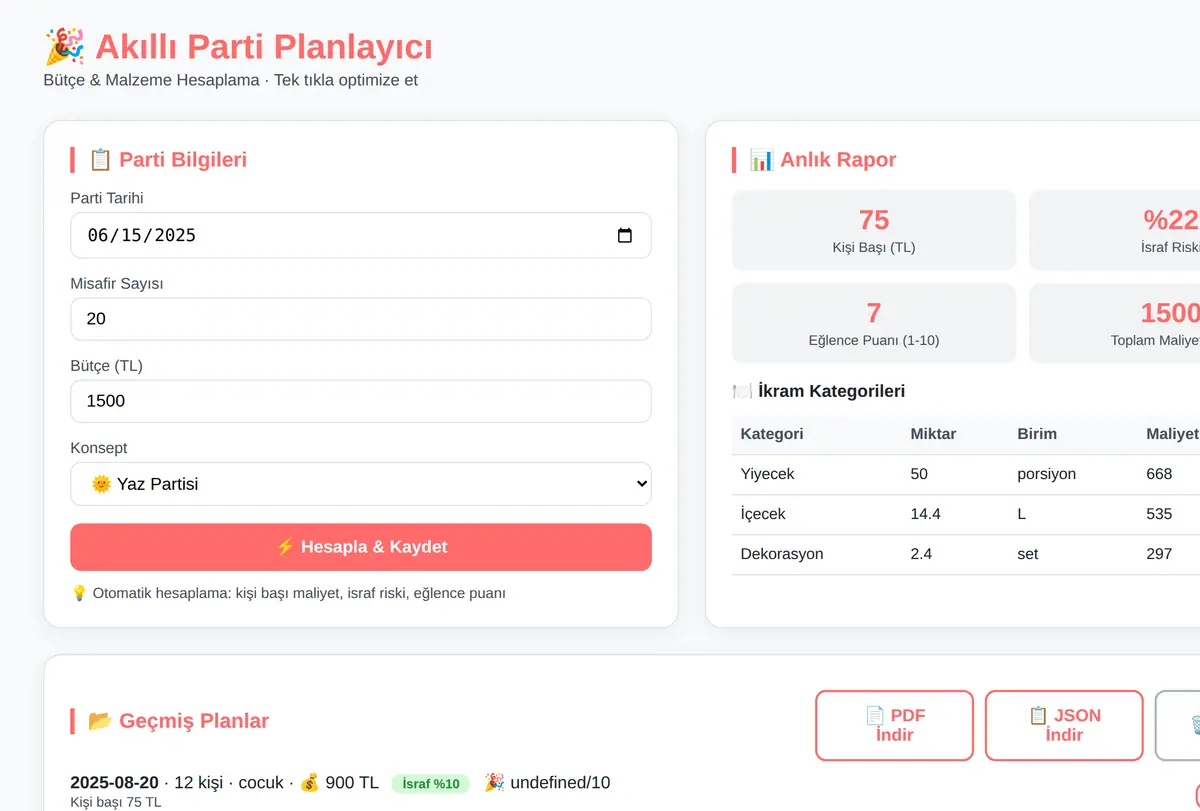 Akıllı Parti Planlayıcı ekran görüntüsü