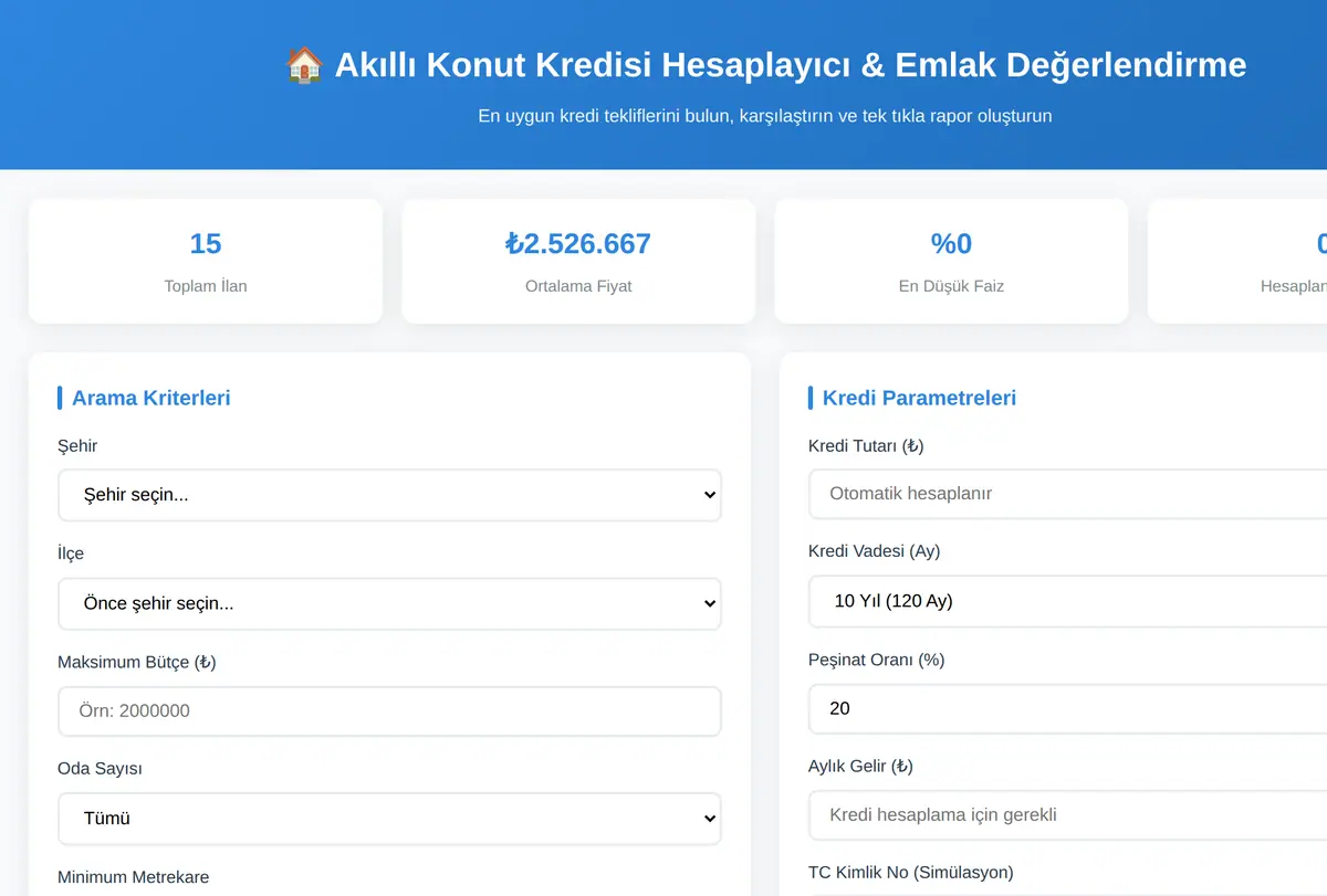 Akıllı Konut Kredisi Hesaplayıcı & Emlak Değerlendirme ekran görüntüsü