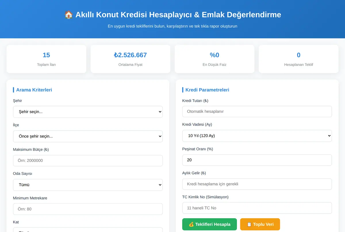 Akıllı Konut Kredisi Hesaplayıcı & Emlak Değerlendirme ekran görüntüsü 2