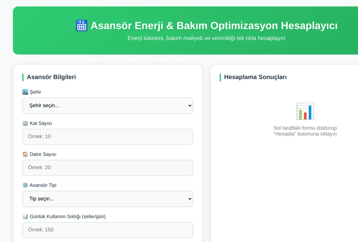 Asansör Enerji & Bakım Optimizasyon Hesaplayıcı ekran görüntüsü