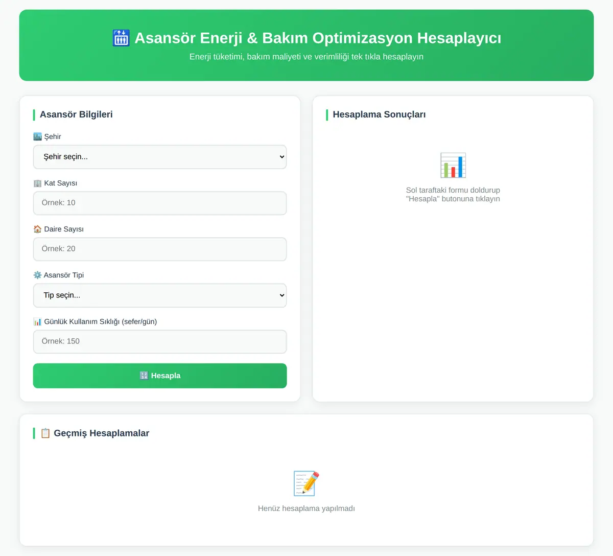 Asansör Enerji & Bakım Optimizasyon Hesaplayıcı ekran görüntüsü 3