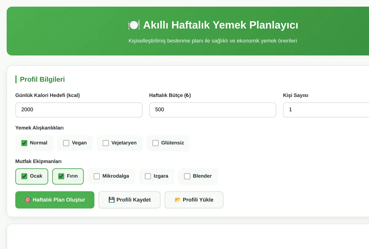 Akıllı Haftalık Yemek Planlayıcı & Beslenme Hesaplayıcı ekran görüntüsü