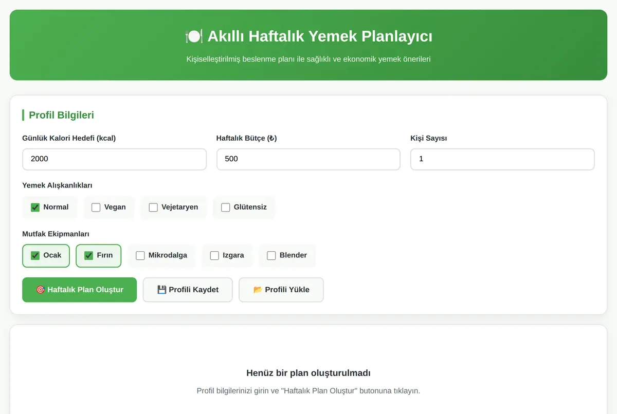 Akıllı Haftalık Yemek Planlayıcı & Beslenme Hesaplayıcı ekran görüntüsü 2