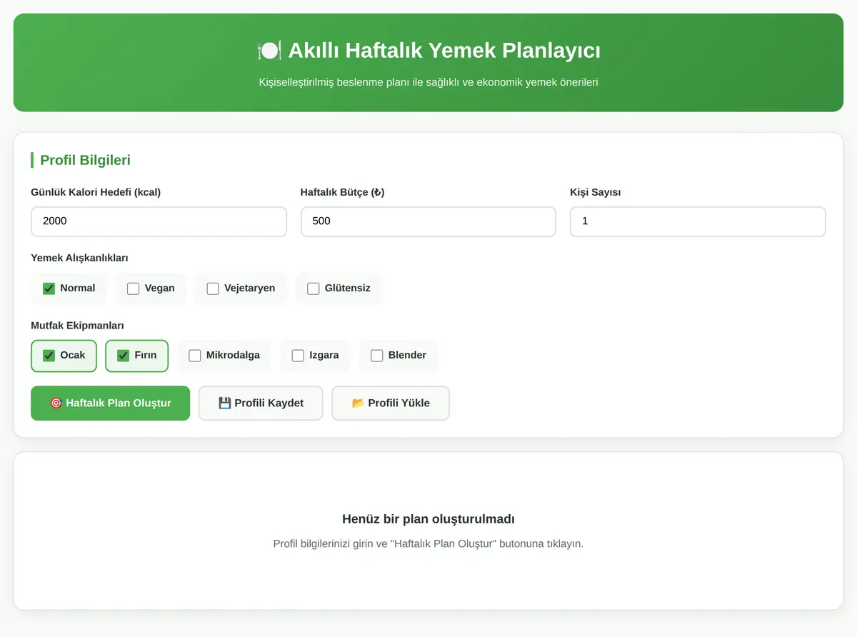 Akıllı Haftalık Yemek Planlayıcı & Beslenme Hesaplayıcı ekran görüntüsü 3